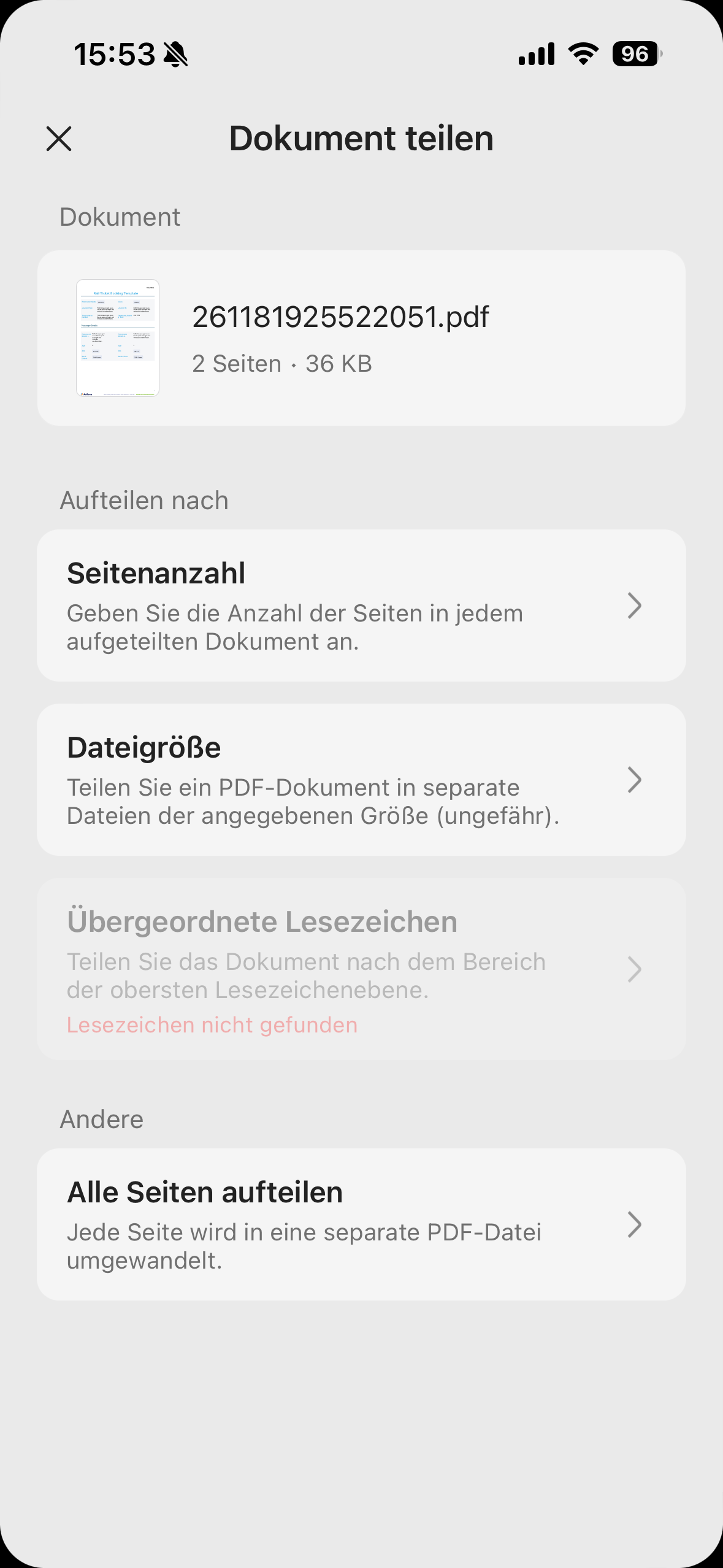PDF aufteilen auf dem iPhone mit UPDF
