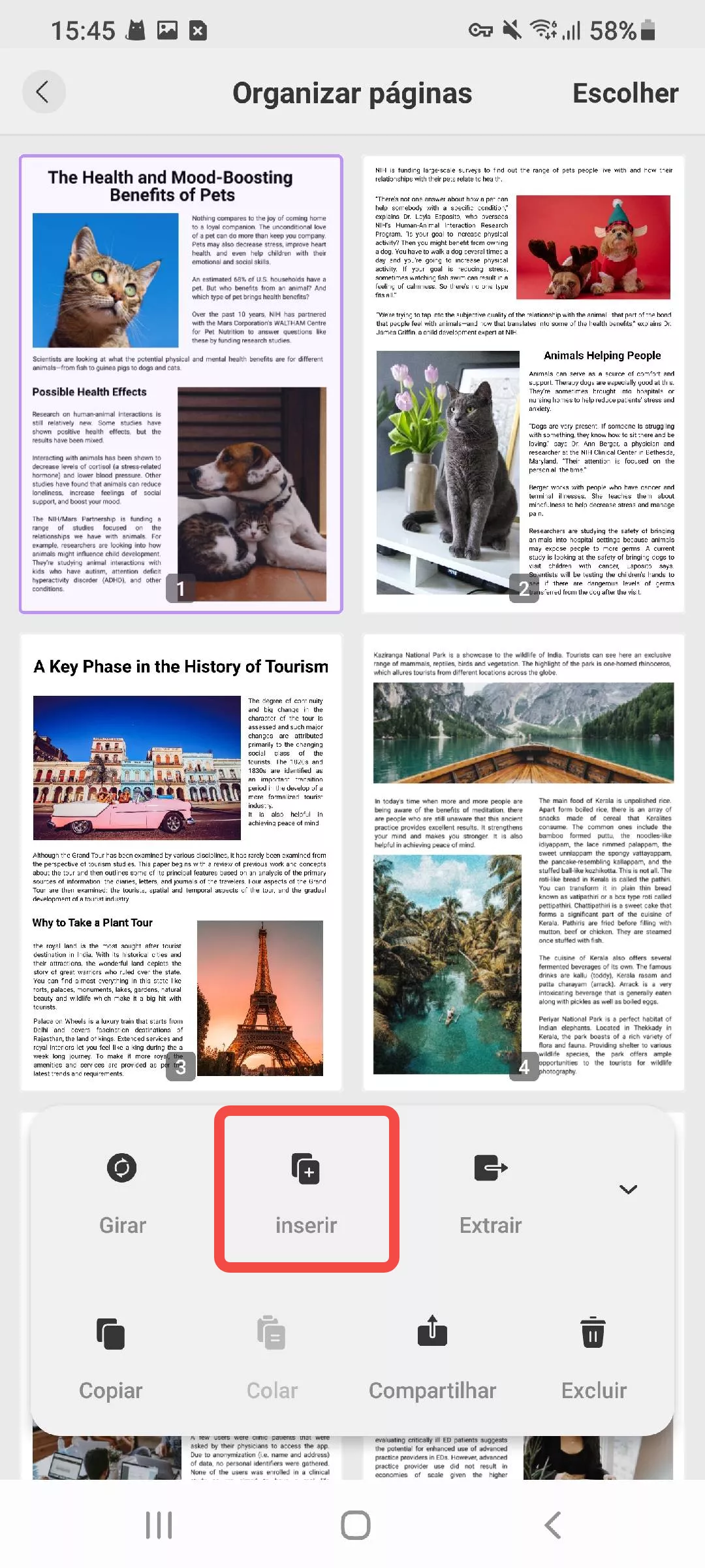 inserir páginas no android
