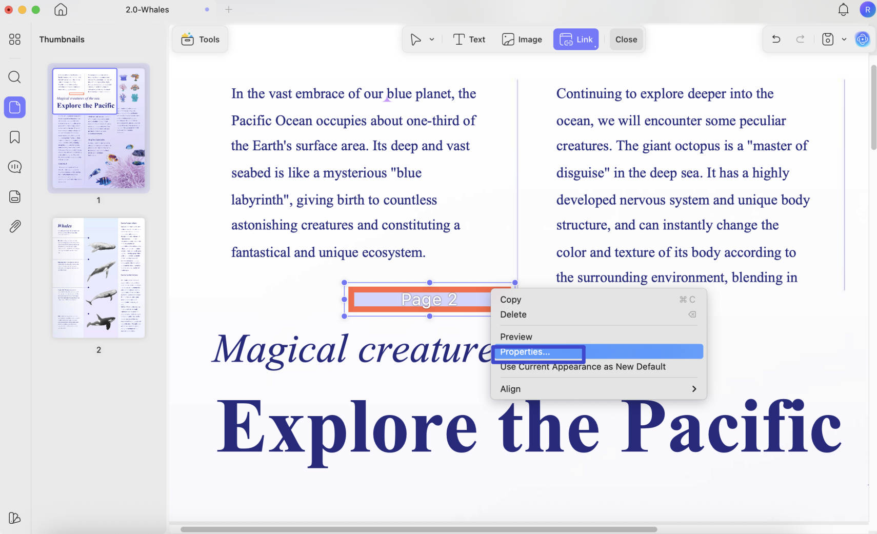 add link to pdf on mac properties