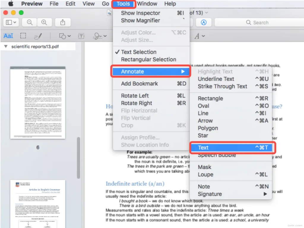 Mac Preview - PDF Textfeld einfügen 