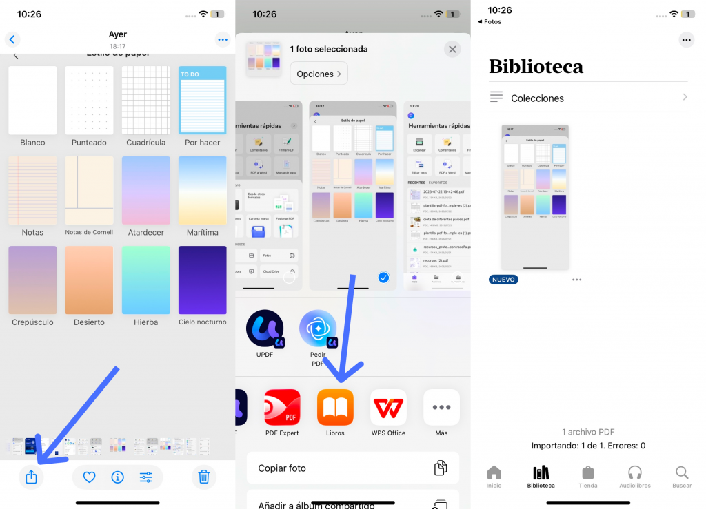 usar Libros Hacer un PDF con fotos en iPhone