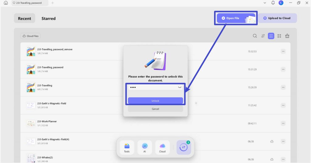 open file with password