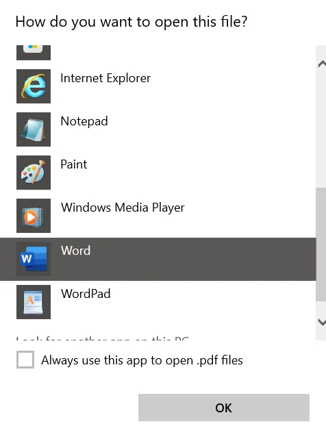 open with ms word
