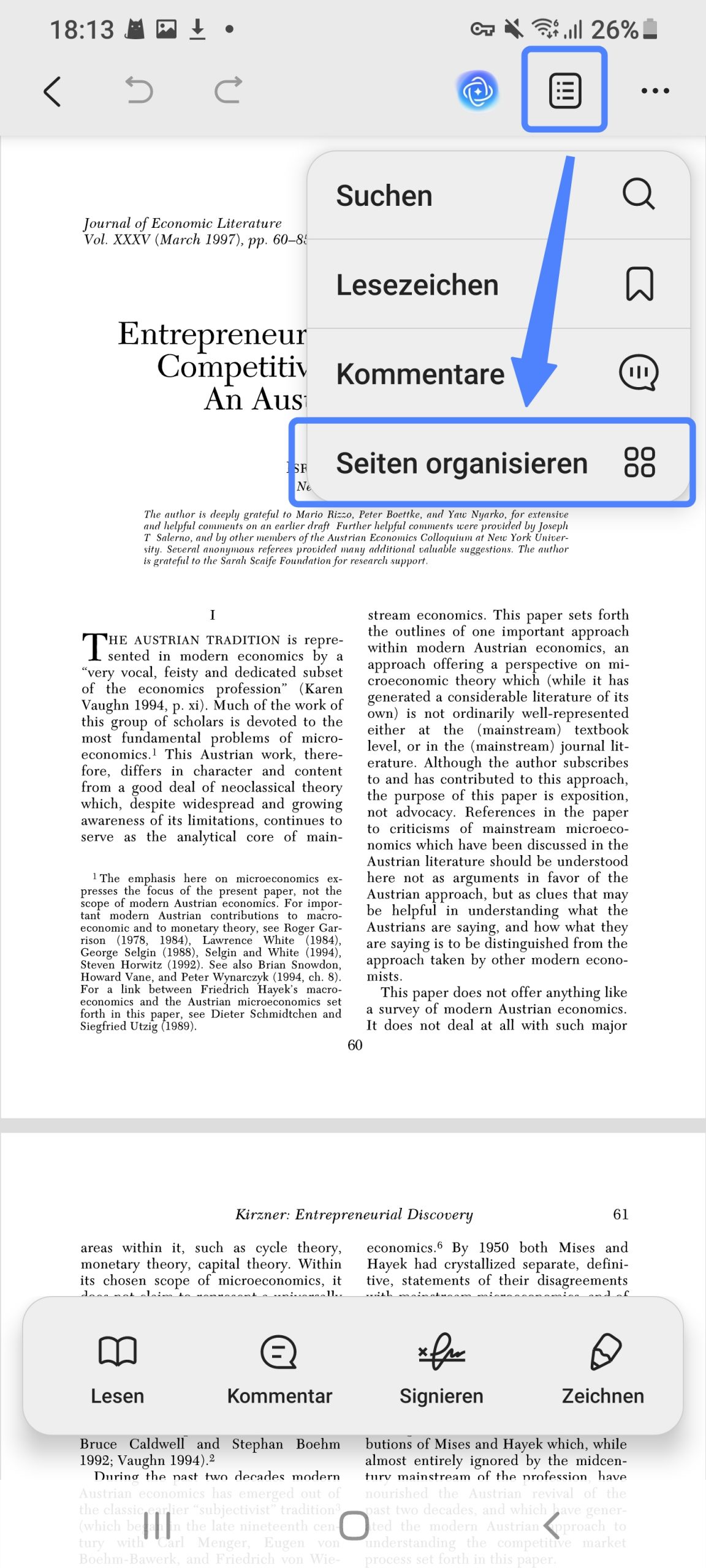 Seiten organisieren – UPDF auf Android
