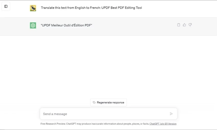 paste the copied text to translate from english to french in UPDF