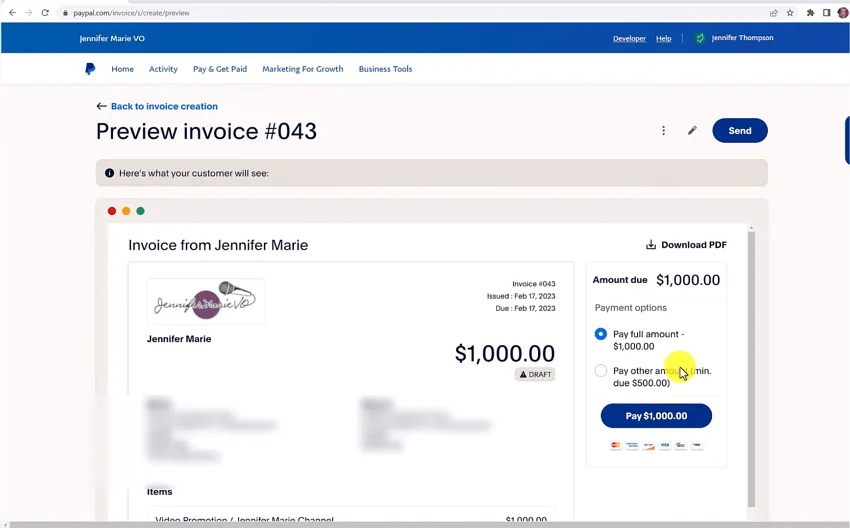 paypal how to create an invoice