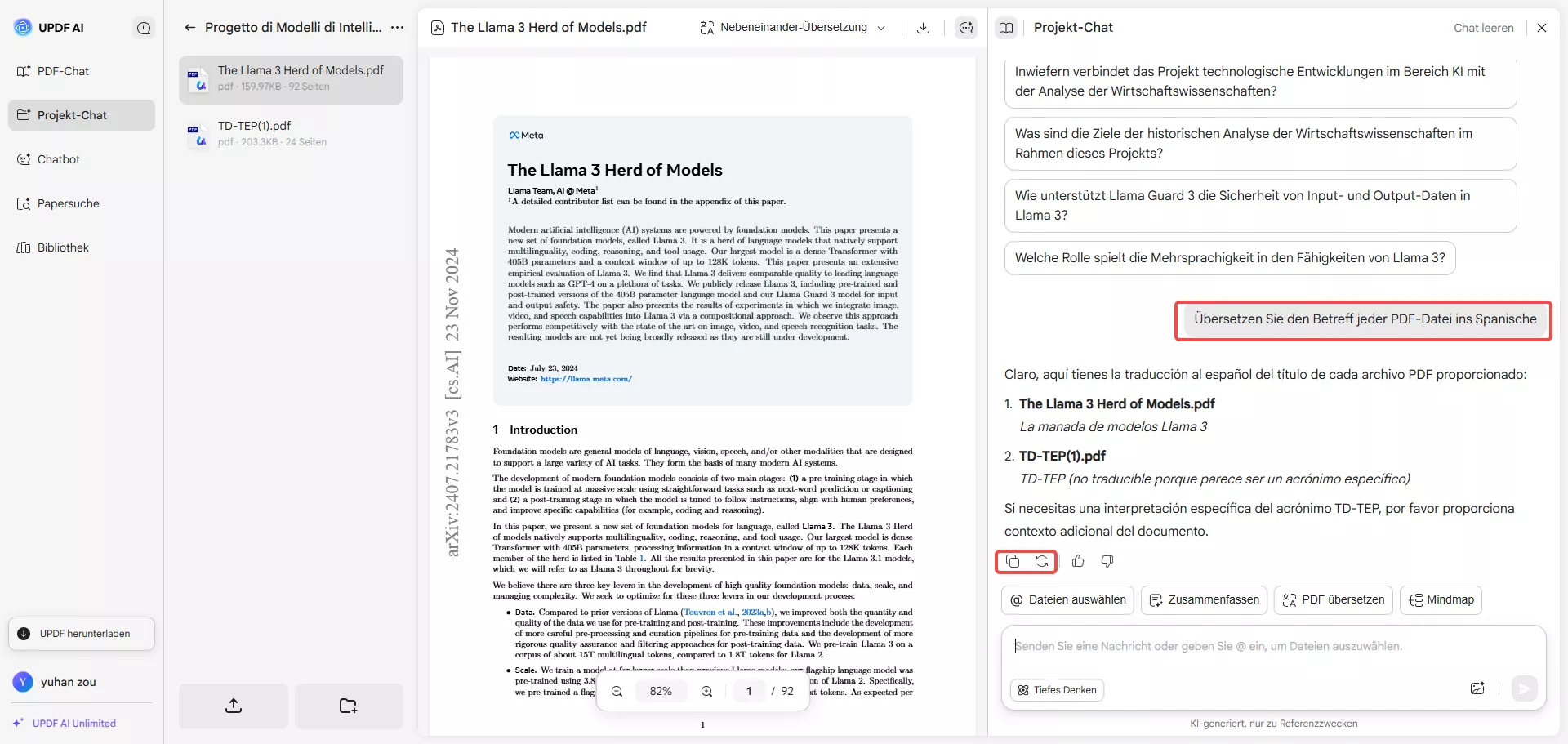 Mehrere PDFs mit Chat-Projekt übersetzen
