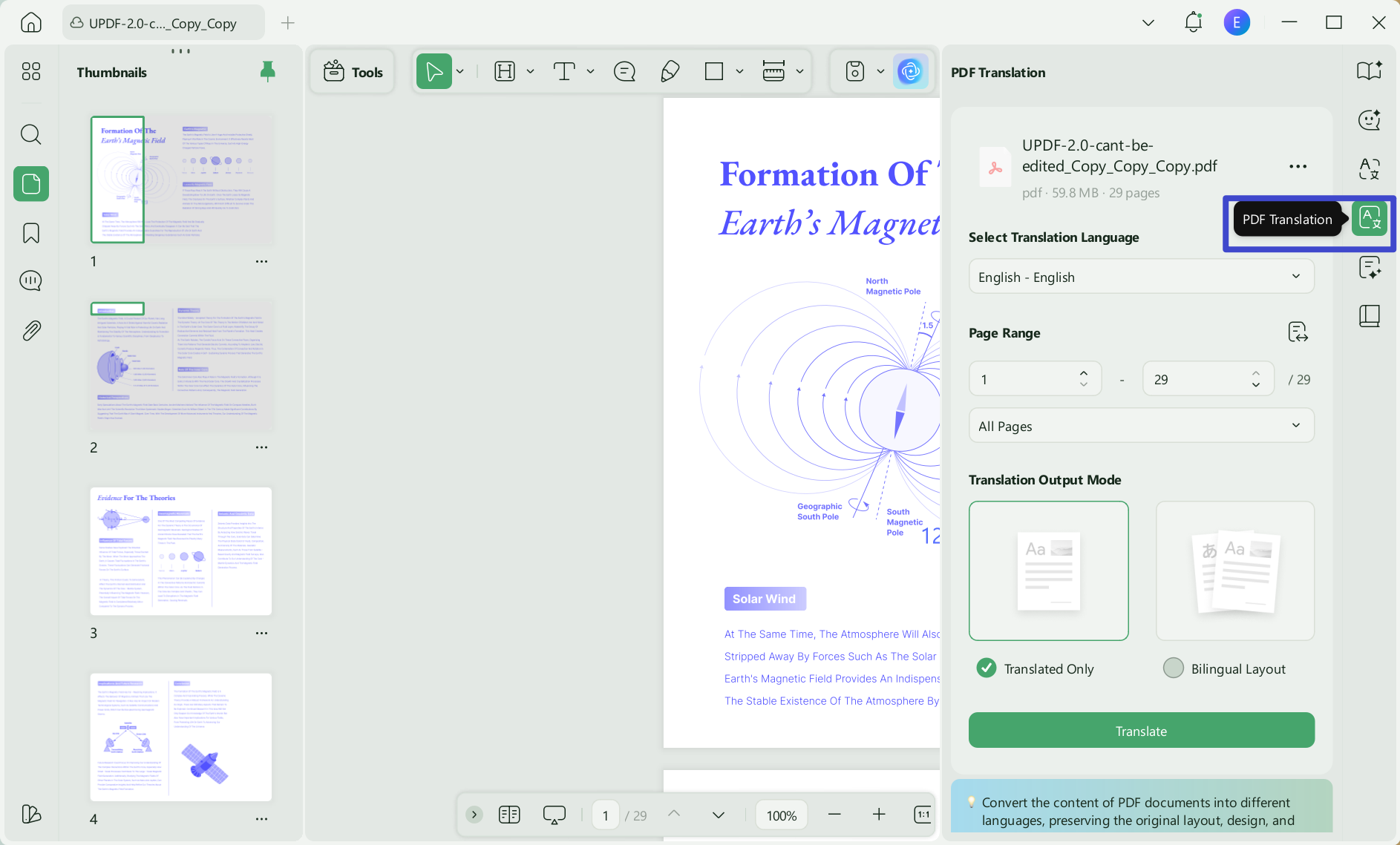 ask your pdf plugin updf ai translate 