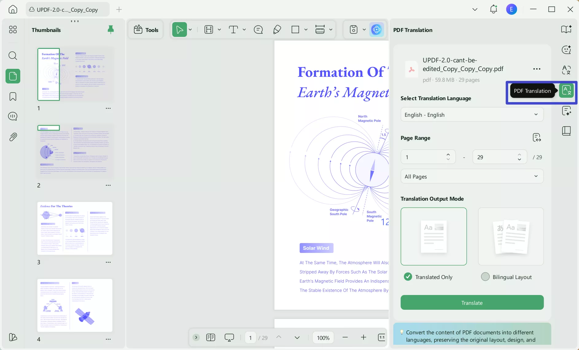 ask your pdf plugin updf ai translate 