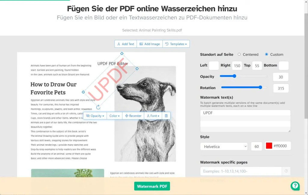 PDF Wasserzeichen einfügen - Sejda
