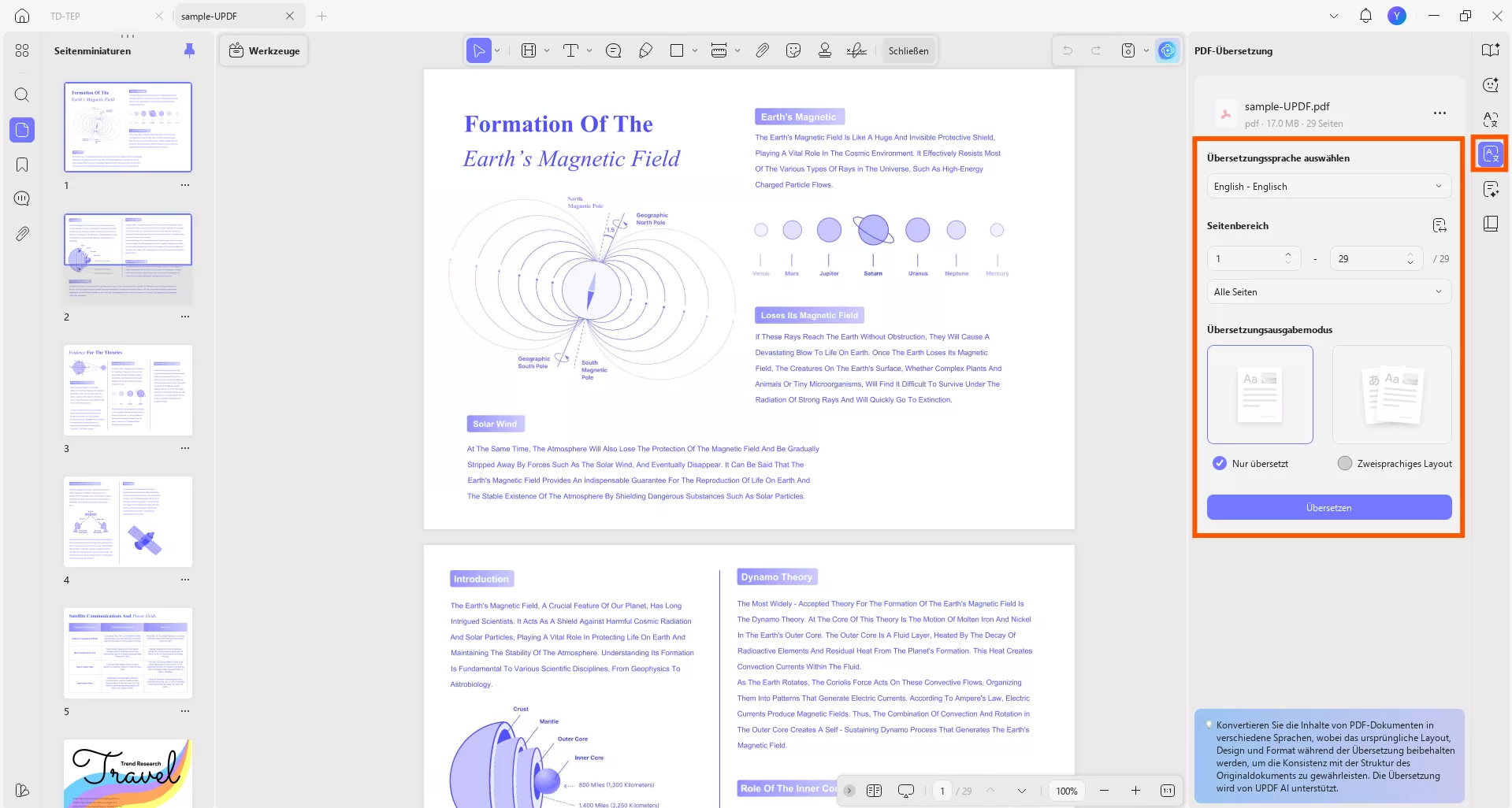 gesamte PDF übersetzen