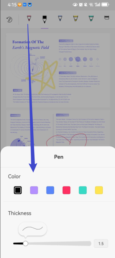 adjust pencil settings in updf for android