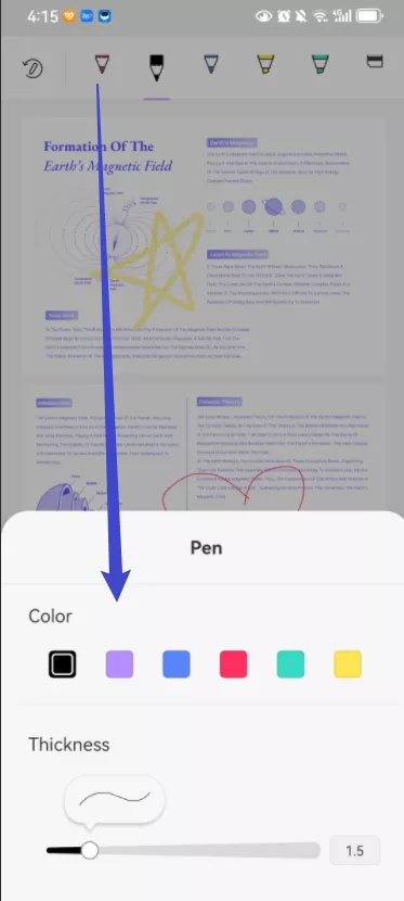 adjust pencil settings in updf for android