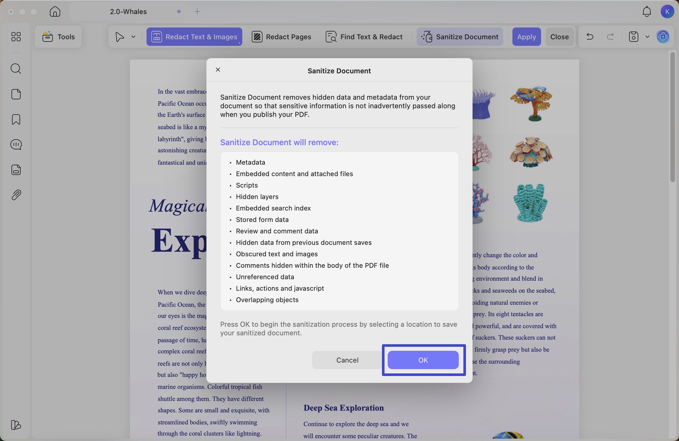 perform sanitize document