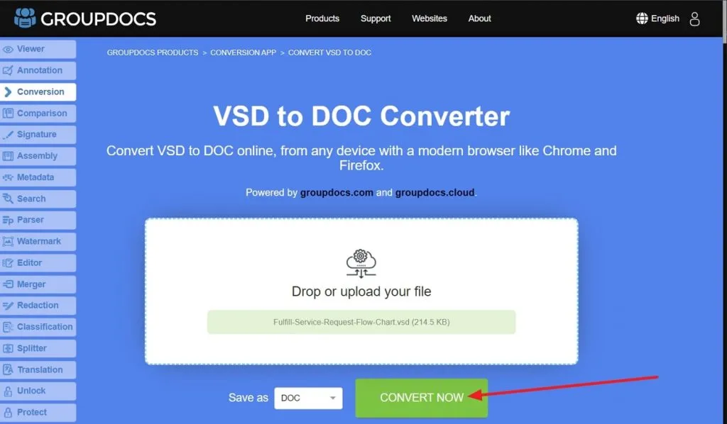 press the convert now button in groupdocs