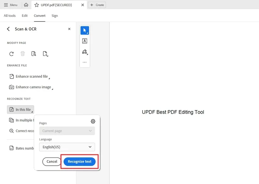 按 adobe 中的識別文字按鈕