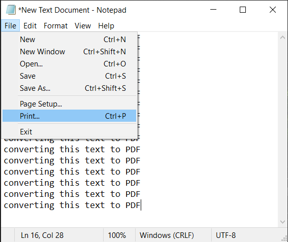 print in text on windows