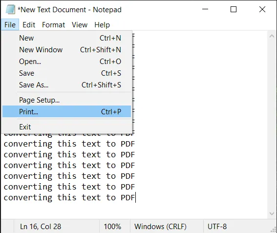 print in text on windows