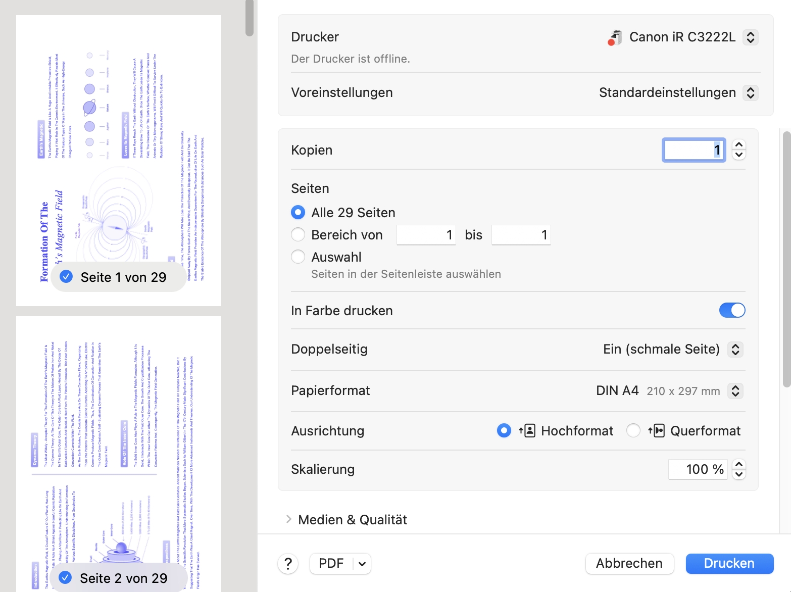 Einstellen der Druckdetails