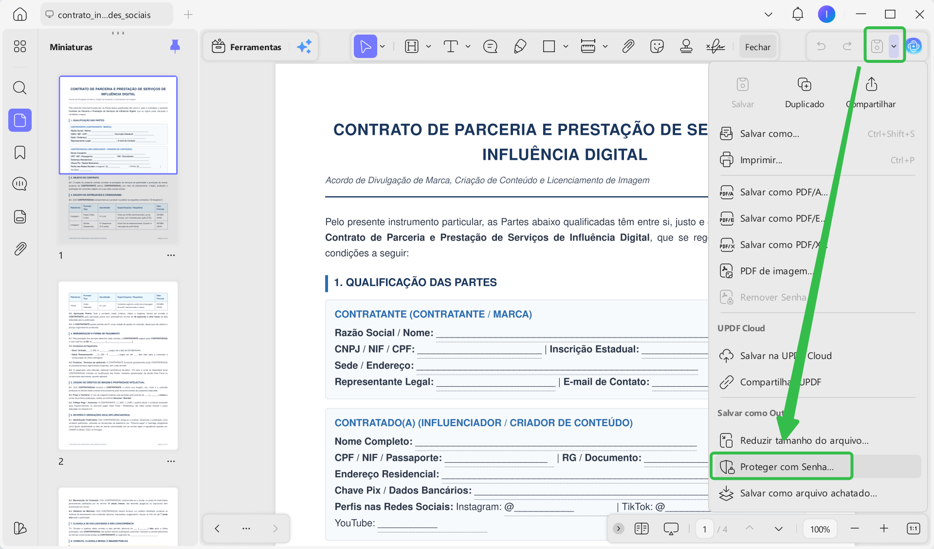 proteger PDF com senha no UPDF