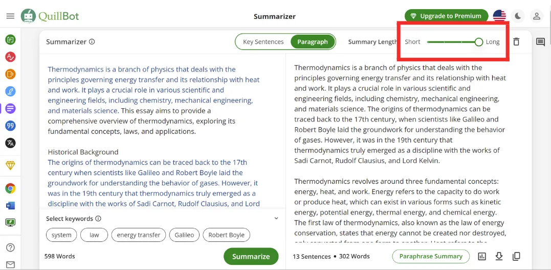 quillbot summarizer summary length adjust