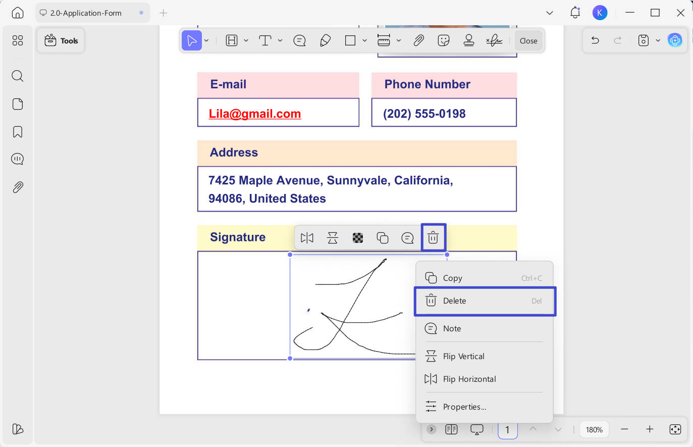 remove handwritten signature