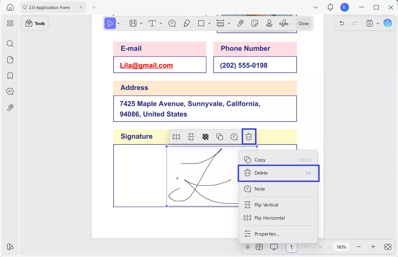 remove handwritten signature