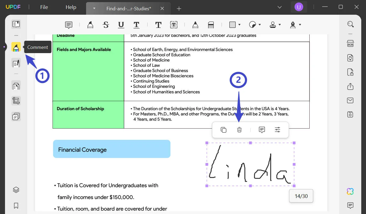 how to delete signature in pdf using updf