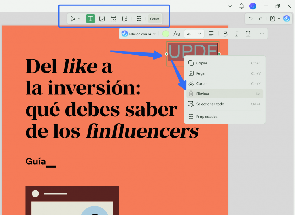 eliminar la marca como texto o imagen