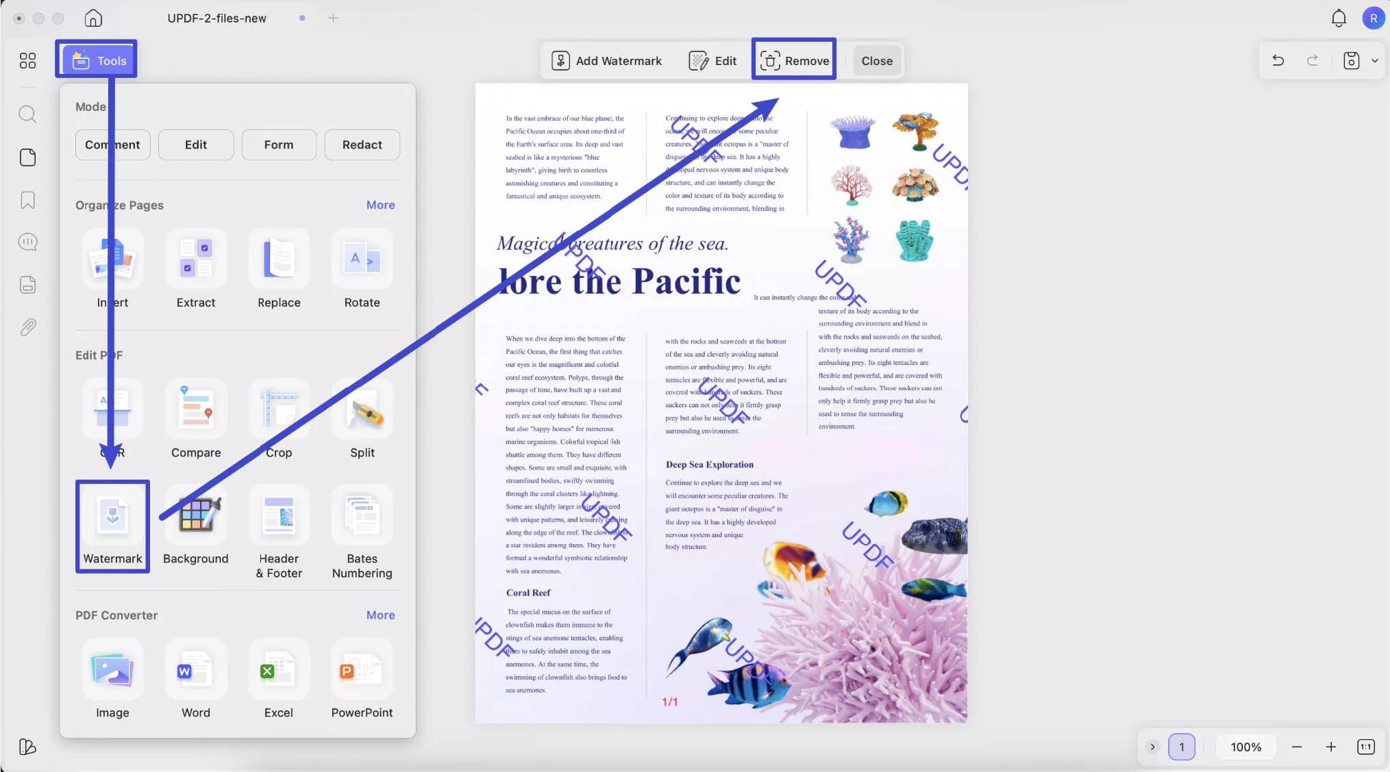 remove watermark from pdf with updf on mac
