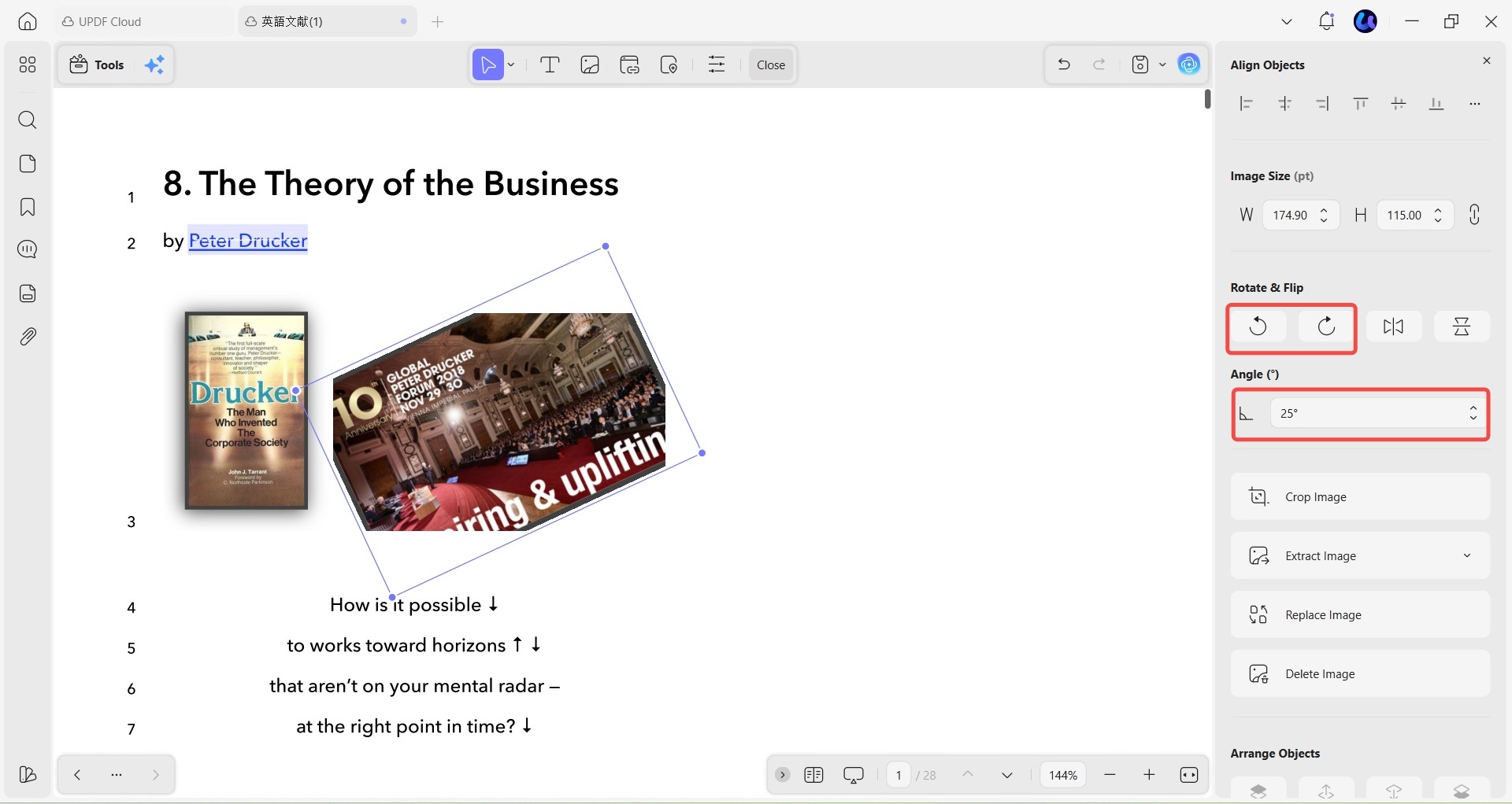 rotate an image inside a pdf updf win