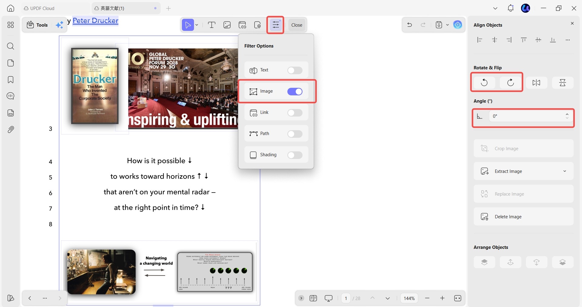 rotate every image on a page at once updf win