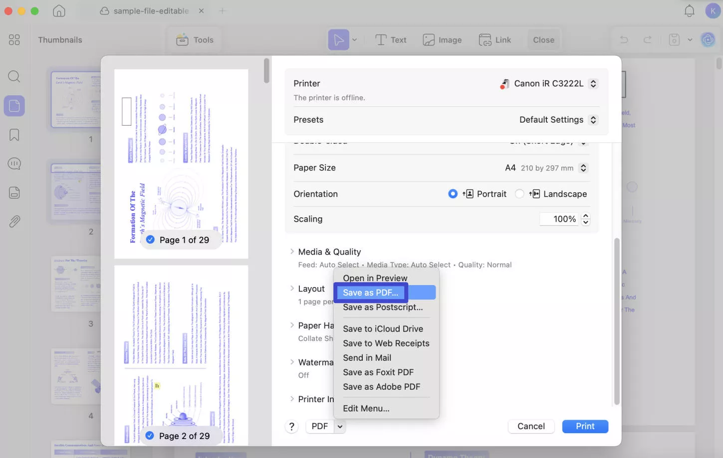 how to save only certain pages of a pdf mac print option