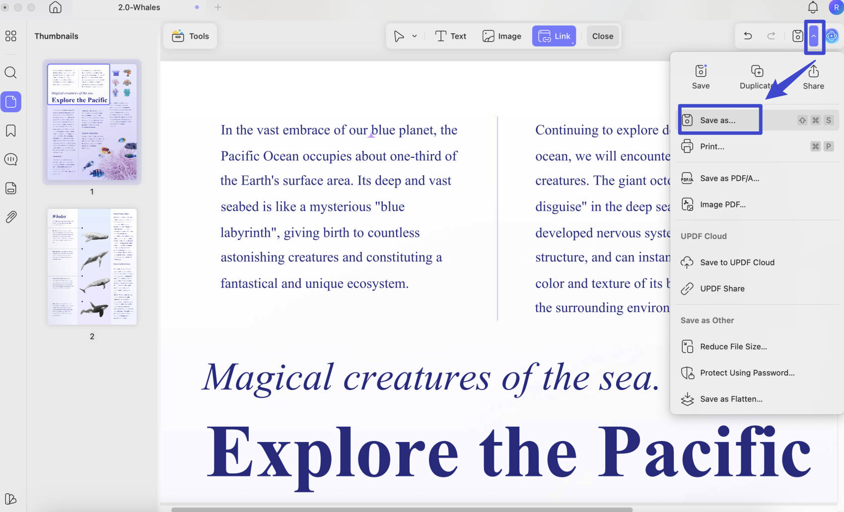 save the pdf file after adding hyperlink on mac