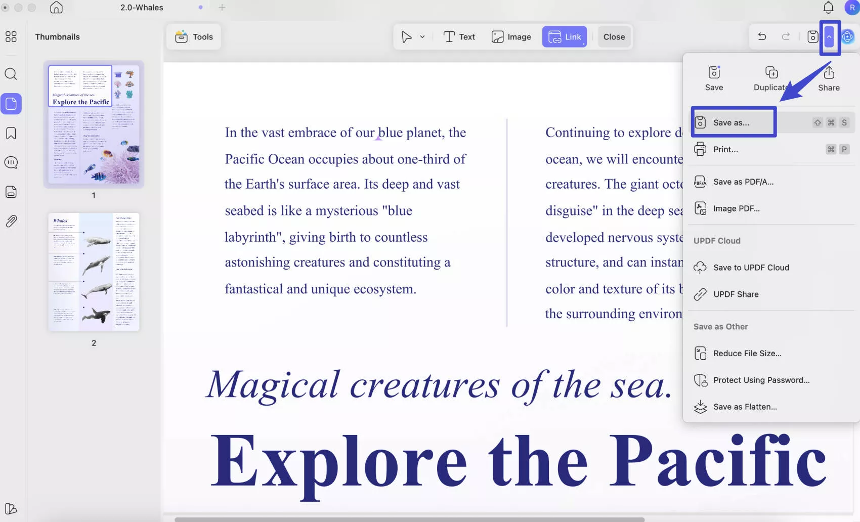 save the pdf file after adding hyperlink on mac