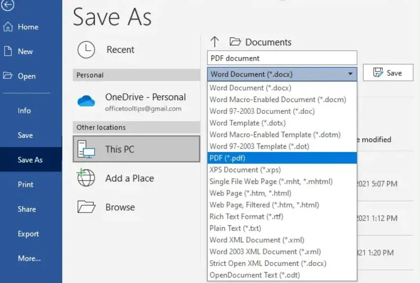 Save word as PDF to edit PDF on Windows