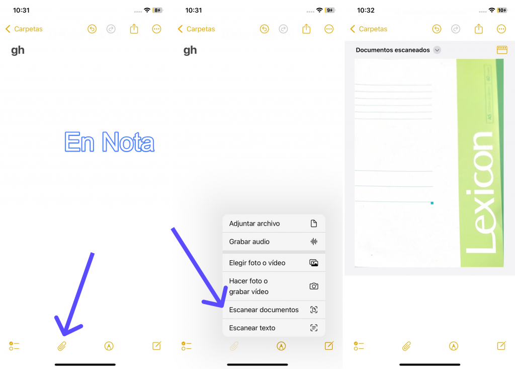 Escanear un documento y guardarlo como PDF en iphone en nota