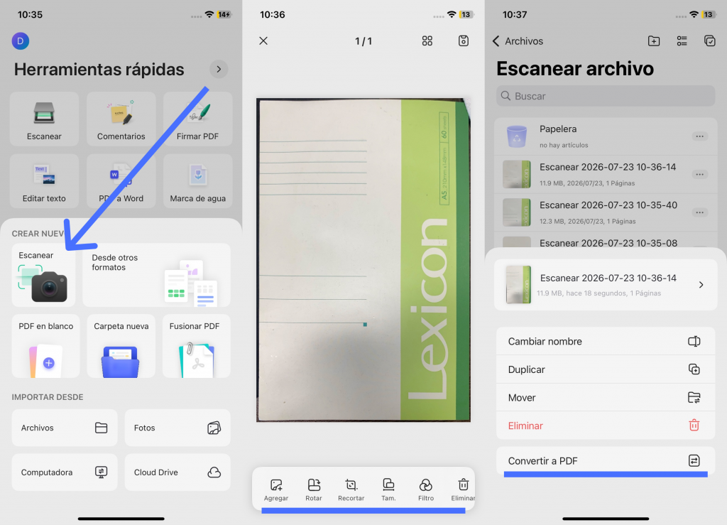 Escanear un documento y guardarlo como PDF en iphone en updf
