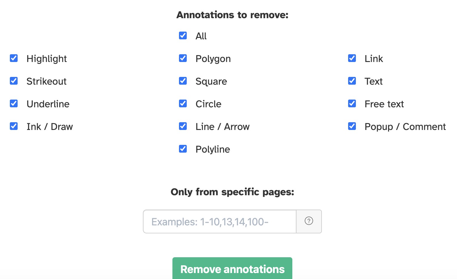 sejda pdf annotation removal page