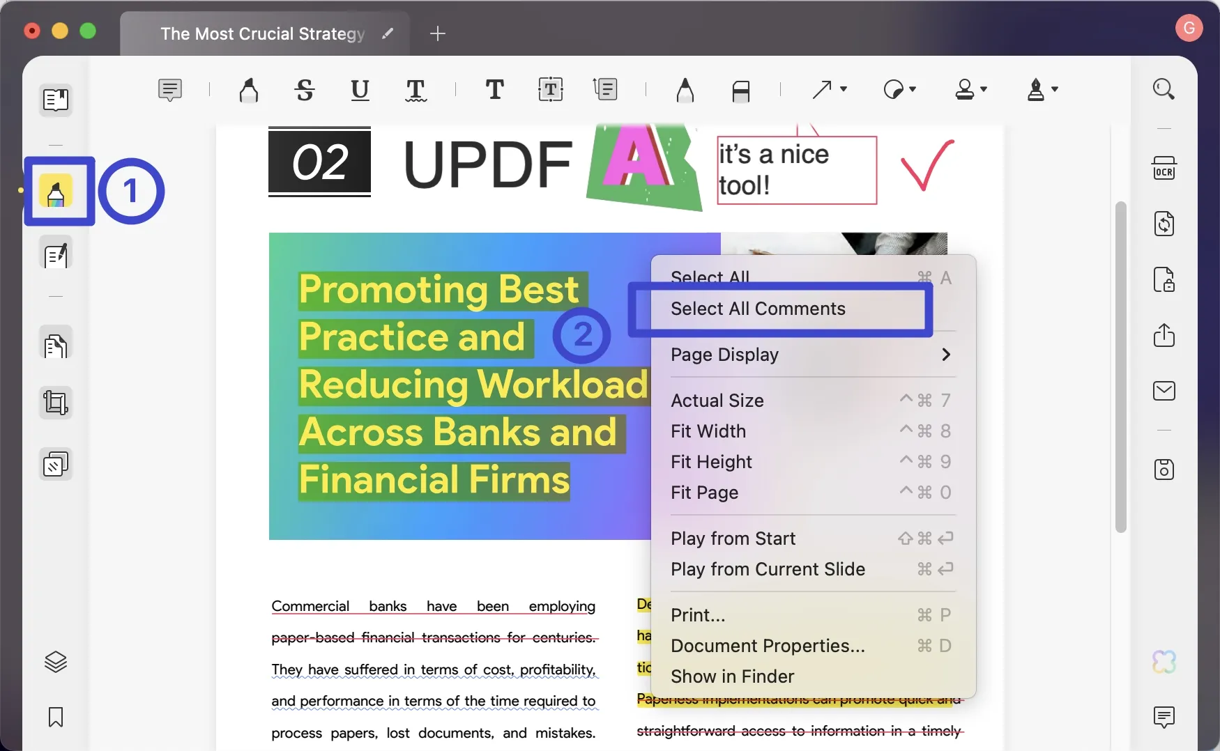 how to remove highlight in pdf on mac select all comments