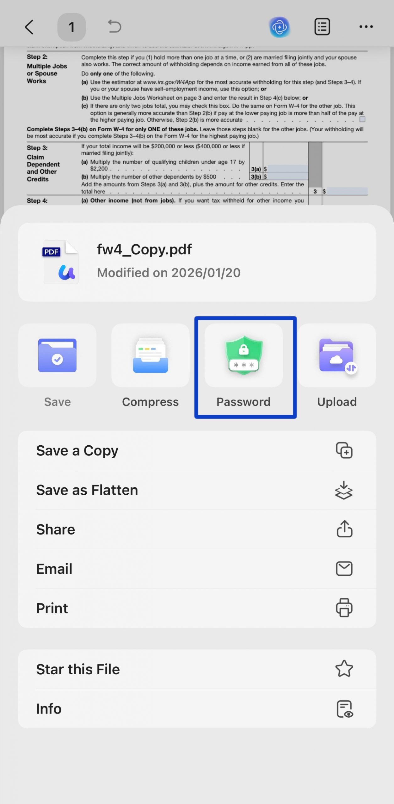 select password from the three dot menu