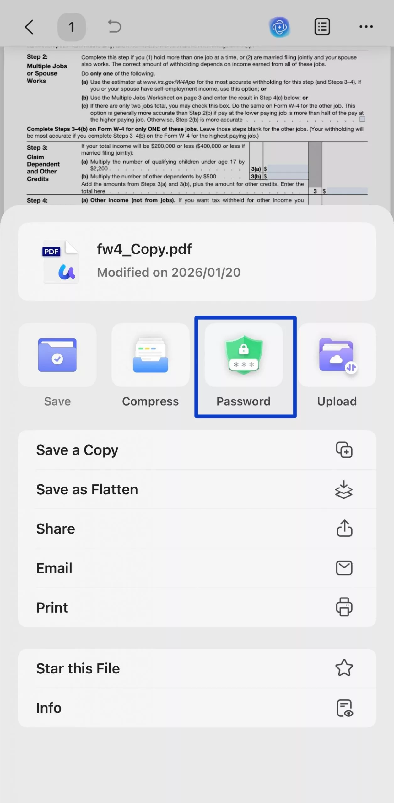 select password from the three dot menu