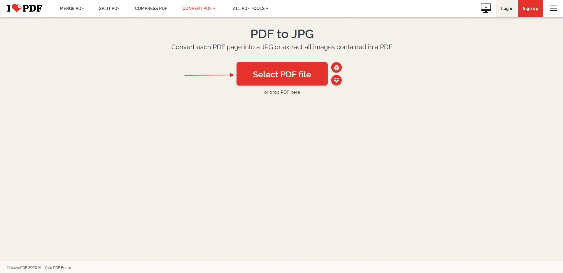 Schaltfläche PDF-Dateien auswählen auf iLovePDF