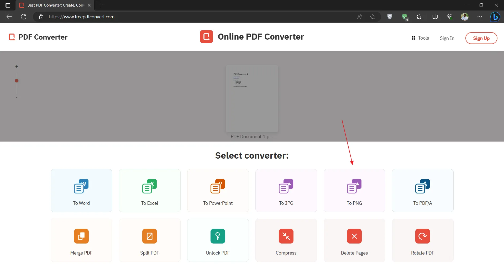 PNG-Konverter auswählen freepdfconvert