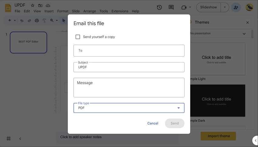 send presentation as pdf via email in google slides