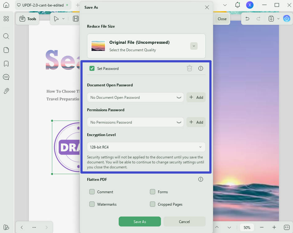 remove stamp from pdf add passsword protection