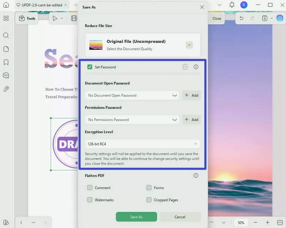 remove stamp from pdf add passsword protection