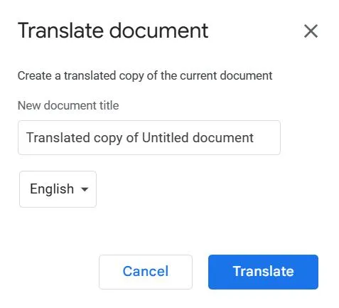 Set your translation preferences in google docs