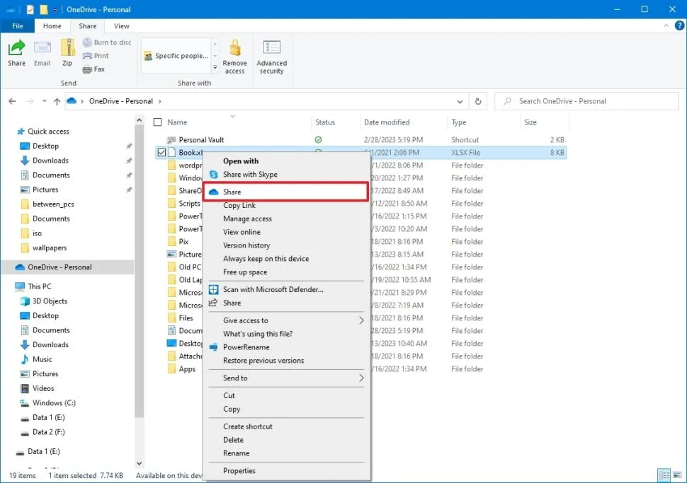 Share file in OneDrive