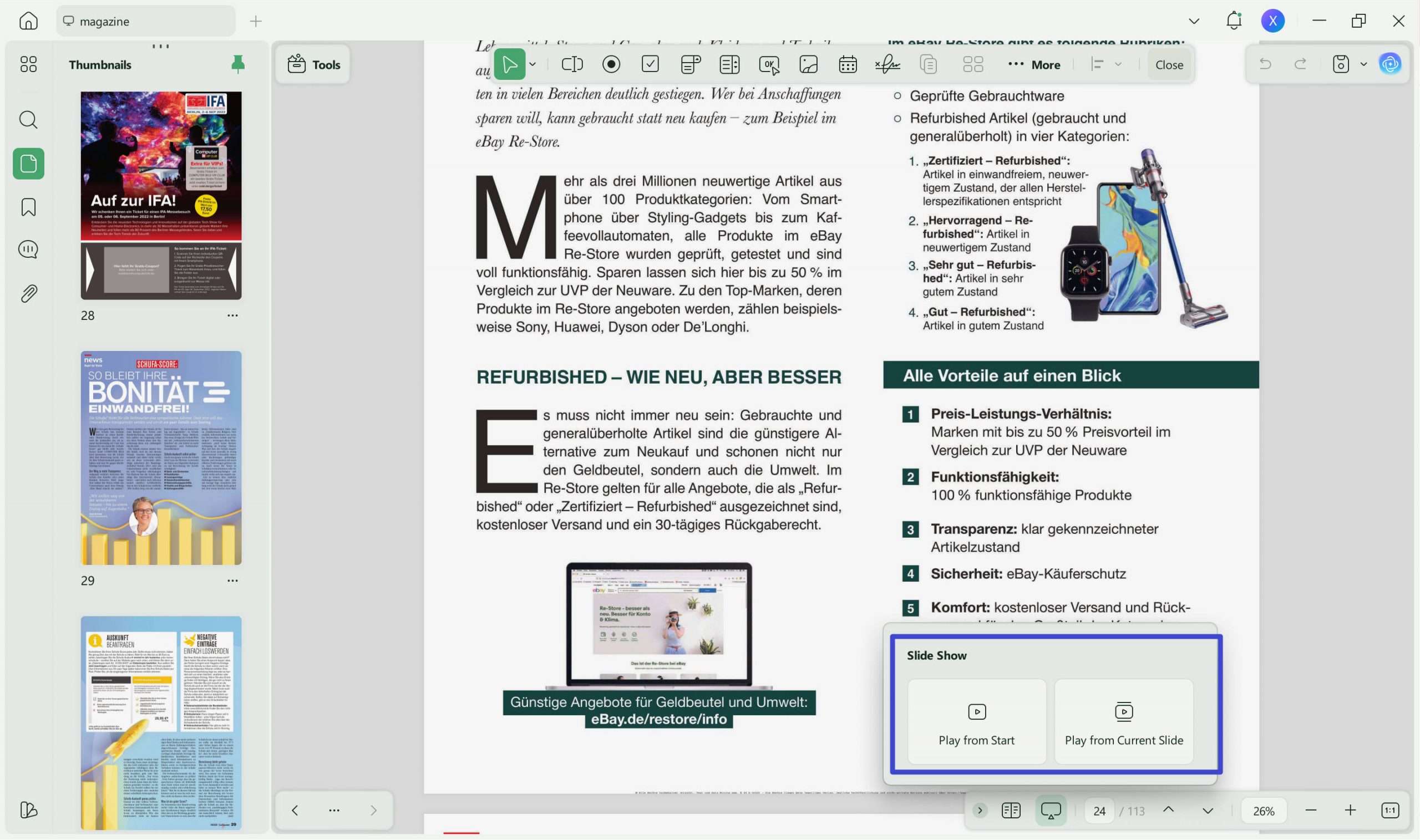 play pdf as a slideshow updf